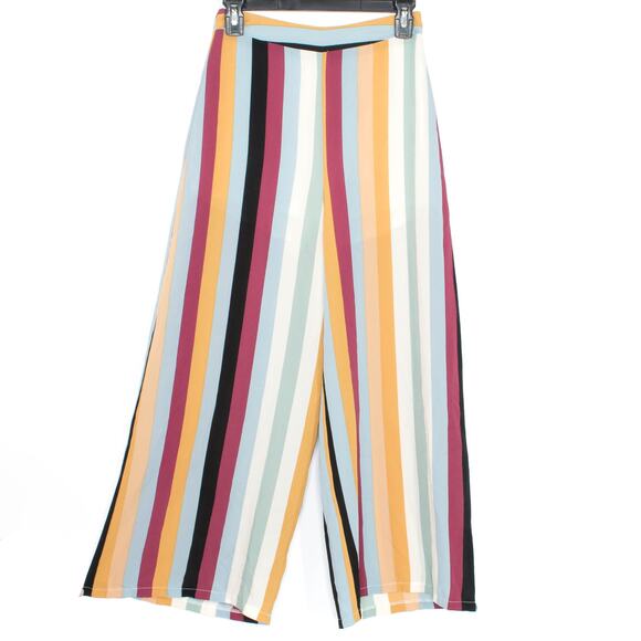 NWT Lush Womens Pants Wide Leg Stripe Crop Boho Hippie Festival Size Small KU - Picture 2 of 3